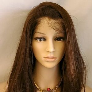 22" Lace Front 100% Human Hair Wig # 4 Dark Brown